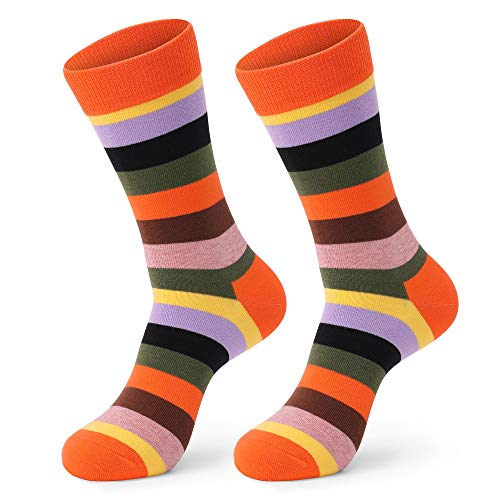 Mens, Womens Dress Socks 5 Pack Colorful Socks For Men, Women Cotton Fashion Crew Socks (Striped Pattern -5, L) #TOP5