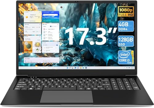 SGIN Laptop 17.3 Inch 4GB RAM 128GB SSD, Laptop i3-5005U Celeron Dual-Core Processor Up to 2.4GHz, 1080P FHD PC Notebook with Dual Band WiFi, 2xUSB 3.0, Keyboard Film in Eight Languages