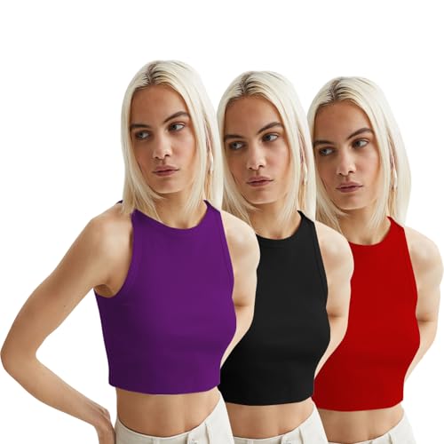 Image of KERI PERRY Tops for Women Crop Top for Women's Tank Activewear Tee Sports Western Casual Cotton Camisole Pack of 3 Combo