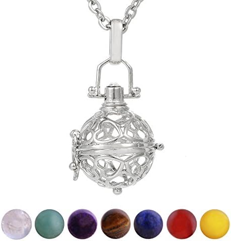Morella Women Necklace 70 cm 27.5" Stainless Steel with Pendant and 7 Gemstones Chakra Balls in Jewellery Bag