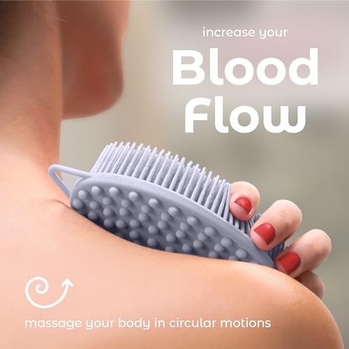 Image of MainBasics Exfoliating Silicone Body Scrubber Pro 2-in-1 Shower Scrubber for Body Care, Silicone Loofah and Massager (Light Blue, Body + Massage)