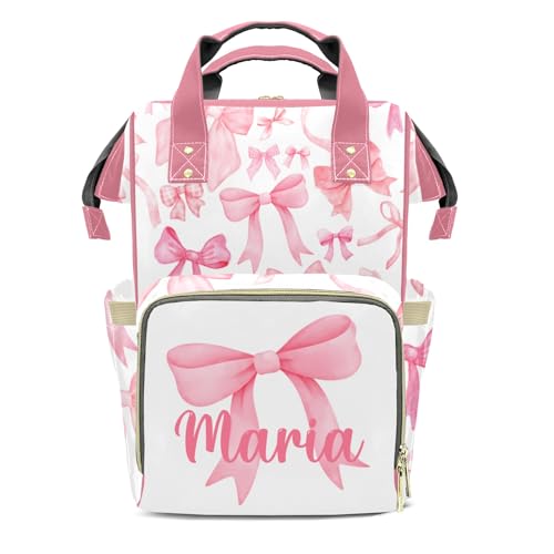 ZAACUSTOM Bow Large Capacity Custom Diaper Bag for Baby Girls Boys with Name Multifunctional Mom Personalized Diaper Bag Backpack Waterproof Women Customized Daypack Nappy Bag