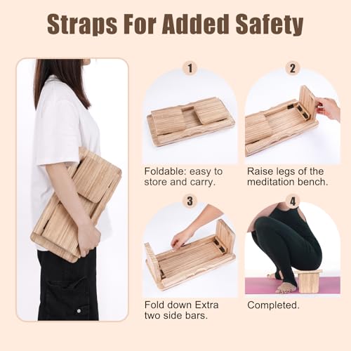 Yoga Meditation Benches - Yoga Bench,Wooden Zen Meditation Stool Kneeling Bench for Yoga Practice (Light Brown) - Image 4