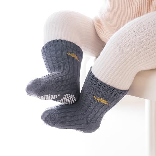 VWU Meias infantis para bebês com aderência, meias de algodão, primavera, outono, 0-5T, pacote com 6