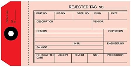 Rejected Tag, 2 Part Manifold Inspection Tag, Red Size #6 5-1/4" x 2-5/8" Pack of 500