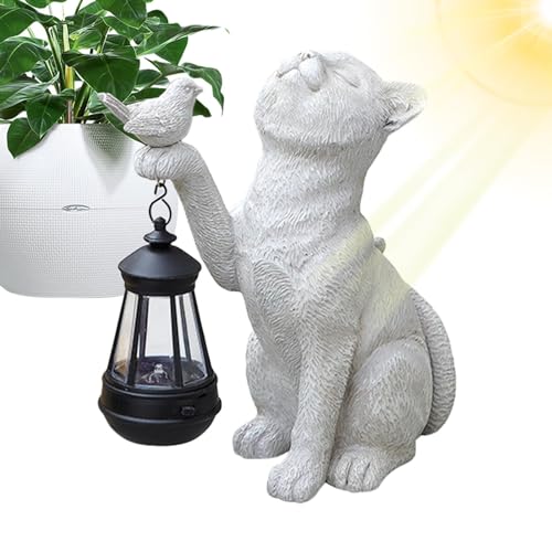 Décoration de chat pour jardin et cour avec éclairage solaire extérieur