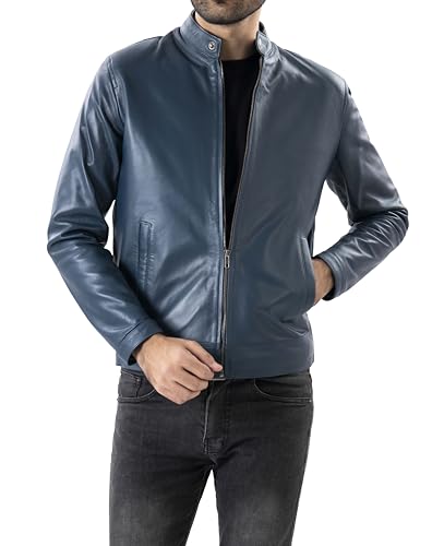 Image of Jild Classical Single Piece Lambskin Leather Jacket Men - Everyday Wear Snap Tab Collar Men's Motorcycle Leather Jacket