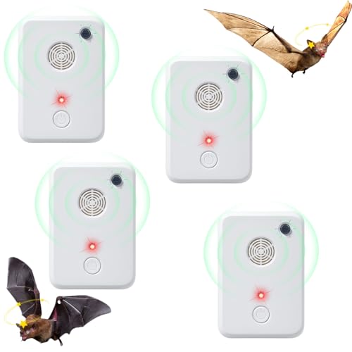 4 Pack Ultrasonic Bat Repeller Indoor, Bat Deterrent Devices, Plug in Bat Reject Repelling System, Electronic Pest Repeller Bird Repellent Bat Repellent for Attic Porch House Bat Removal Control