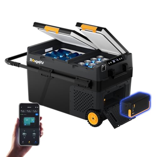 Image of BougeRV CRD2 V2.0 43 Quart Portable Fridge Freezer with 240Wh Battery, 12 Volt Car Refrigerator, -4℉~68℉ Dual Zone Compressor Electric Cooler for Overlanding, Camping, RV, Truck(2026 New Model)