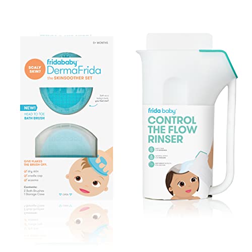 Image of FridaBaby Control The Flow Rinser + DermaFrida The SkinSoother Silicone Brush | Bath Time Essentials