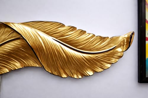 Image of UJALAVISTA Feather Shape Wall Lamp | 65cm Acrylic Fancy Wall Light | 3-Color LED (Warm /Natural /Cool) | Modern Decorative Wall Sconce for Living Room & Bedroom (White Feather) (2, Gold)