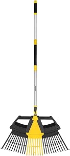 Garden Leaf Rake 5FT Adjustable Steel Handle Soft Grip, Garden Leaf Grabber Collector with 30 Tines Garden Lawn Leaf Rake For Collecting Debris in Flower Bed Delicate Plants Lawn Yard TOUGH MASTER