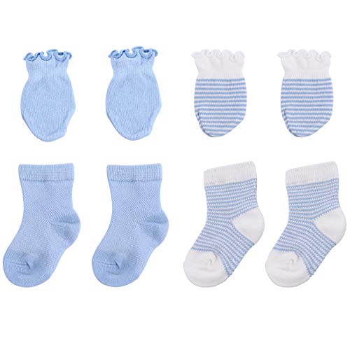 Healifty Baby Boy Clothes Newborn Boy Socks Mittens 4 Pairs of Socks and Mittens for Newborn Boys Newborn Cotton Gloves No Scratch Mittens Blue Infant Boy Socks Infant Boy Socks Baby Socks
