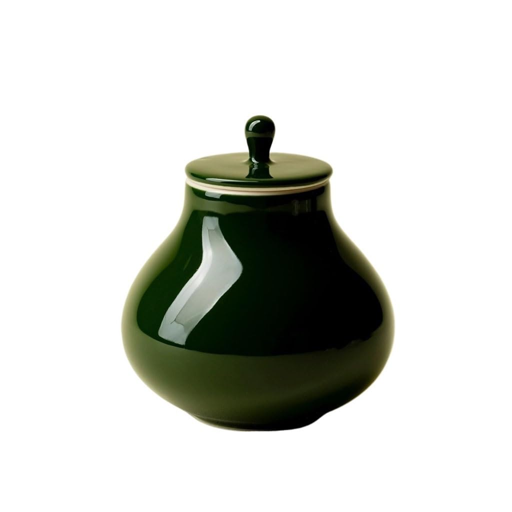 AHGFTYRDT Tea Canisters for Loose Tea Creative Green Mini Ceramic Tea Can Original Mineral Glaze Sealed Small