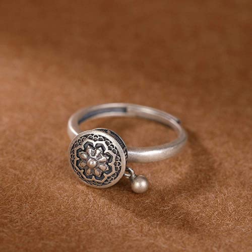 Bague mantra bouddhiste en argent S925 rétro et ajustable - 2