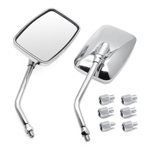 Image of MZS Chrome Motorcycle Mirrors, 10MM 8MM Bolt Universal Rectangular Handlebar Rear View Side Mirror Adjustable Compatible with Cruiser Chopper Touring Street Naked Bike Scooter