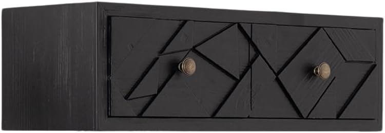 Shabby Chic Carved Wall Mount Rack Black Wall Shelf with 2 Drawers,23.6" Vintage Floating Shelf for Living Room, Bedroom,Bathroom Balck, S