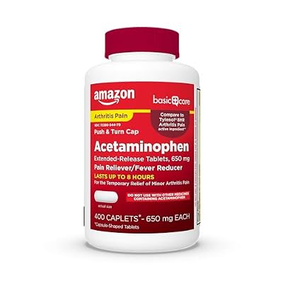 Amazon Basic Care Acetaminophen Extended-Release Tablets, 650 mg, Pain Reliever, Fever Reducer, Arthritis Pain, Headache, Backache, Menstrual Pain, 400 Count