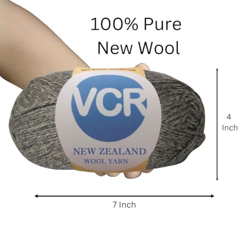 Image of VCR Cloud Grey Chunky Wool Yarn, 100 Grams, Hank, 196 Meters, 100% New Zealand Wool Knitting Yarn, Soft Crosia Thread Suitable for Baby Blankets & Booties Pack of 1