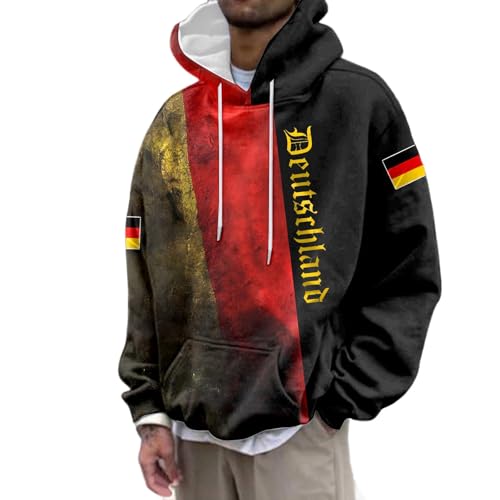 Image of Men's 3D Print German Style Pullover Hoodie, Heavyweight Fleece Hooded Sweatshirt for Casual Streetwear, Comfortable Layering for Spring Fall and Winter (Black, XL)