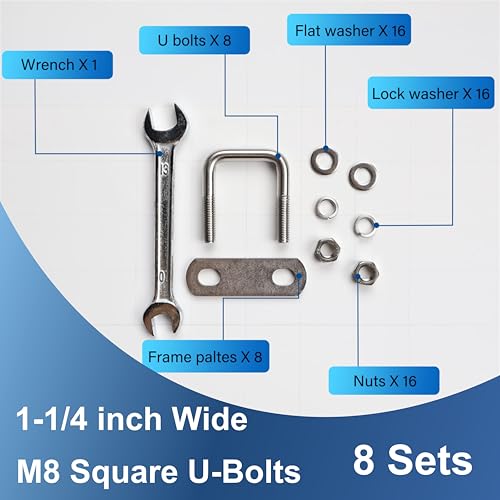 Image of 8 Pcs M8 Square U Bolts 1-1 /4 Inch Wide, 5 /16 inch x 1-1 /4 inchW x 1-5 /8 inchL | 304 Stainless U Bolt Heavy Duty with Nuts,Bolt Plate and Washers,1 1 /4 stainless u bolt,Metric bolts