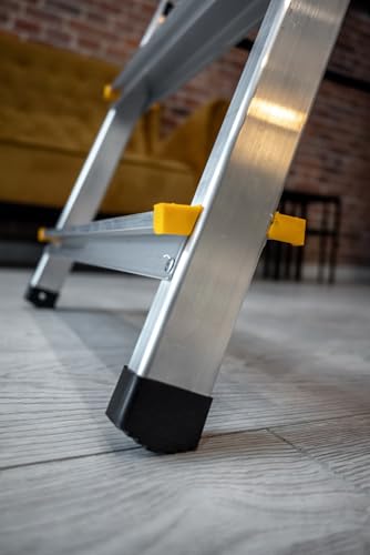 Miniatura 9 de Drabest Escalera Serie Pro Escalón Plegable De Aluminio 4 Peldaños Escalera Plegable Con Pasamanos De Seguridad Con Capacidad De Carga De Hasta 150 Kg