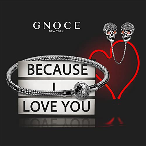 Gnoce Black Skull Charm Bracelet With Safety Chain Sterling Silver Snake Chain Because I Love You Basic Charm Bangle With Round Clasp (Black, 7.5) #TOP2