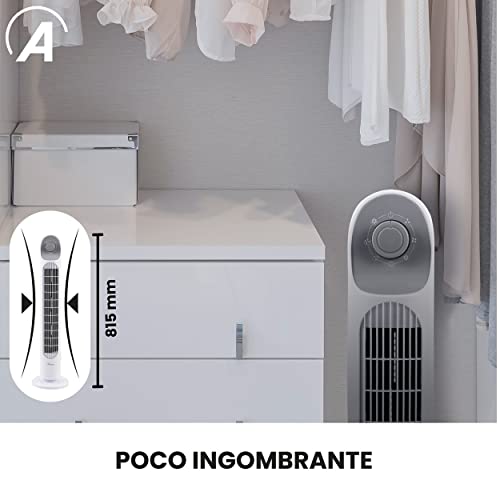 ARDES Ventilador Vertical Altura 81 cm con 3 Intensidades y Oscilación Automática de la Torre desde el Suelo o Nivel Ventilador Torre Blanco AR5T800