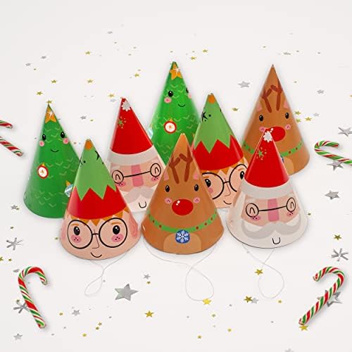 On The Wall Christmas Party Hats  Santa, Rudolph, Elf with Ears and Christmas Tree's ( 8 x pack )