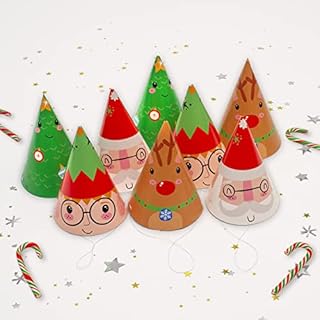 On The Wall Christmas Party Hats  Santa, Rudolph, Elf with Ears and Christmas Tree's ( 8 x pack )