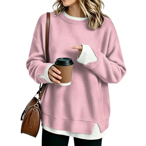 Oversized Mock Neck Sweatshirt Women Waffle Long Sleeve Sweatshirts Fall - image 1