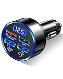 6 in 1 USB C Car Charger Adapter, 66W Super Fast Charging Cigarette Lighter USB Charger Socket 12-24V with LED Voltmeter for iPhone iPad Android Samsung Galaxy