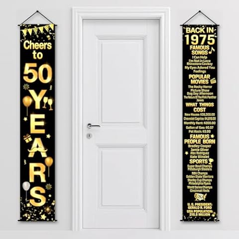 50th Birthday Party Anniversary Decorations Cheers to 50 Years Banner Party Decorations Welcome Porch Sign for Years Birthday Supplies (50th-1975) Cover