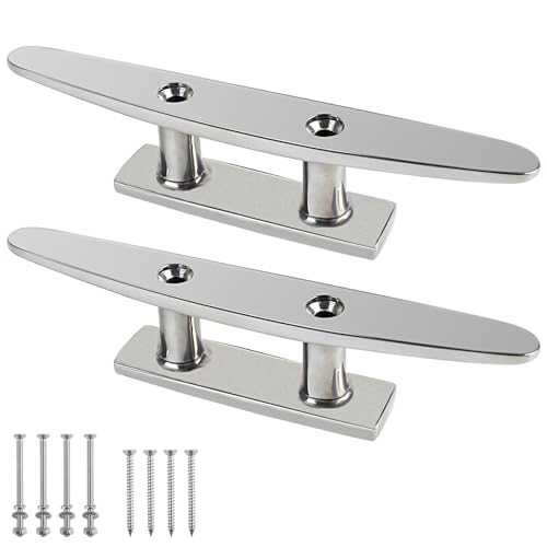ORLANG 5 Inch 316 Stainless Steel Boat Cleats, Open Base Dock Cleats with Installation Accessories Screws, Boat Dock Cleats Rope Cleat for Boat Docks, Decks or Nautical Decor (2 Pack)