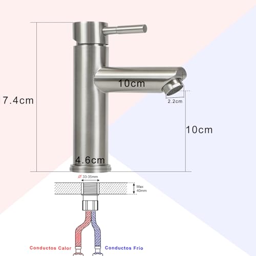 Miniatura 6 de Mursche Grifo De Baño Para Lavabo Monomando Grifo De Acero Inoxidable Cepillado Griferia Lavatorio Mezclador De Alta Presión Grifo De Agua Caliente Y Fría Mezclador Fregadero Para Baño Cocina