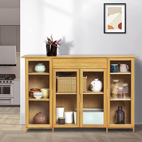 Monibloom 4 Tier Bamboo Sideboard Kitchen Cupboard Buffet Server Console Table Storage Cabinet With Acrylic Doors A Drawer For Dining Room Hallway, Natural #TOP6