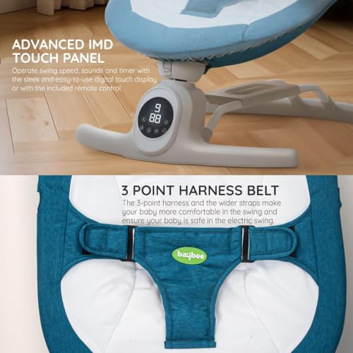 Image of Baybee Wobbles Electric Baby Cradle and Swing | Baby Relaxing Swing Jhula with Adjustable Speed & Timer | Rocker for Babies with Music, Canopy & Mosquito Net, Automatic Cradle for New Born Baby (Blue)