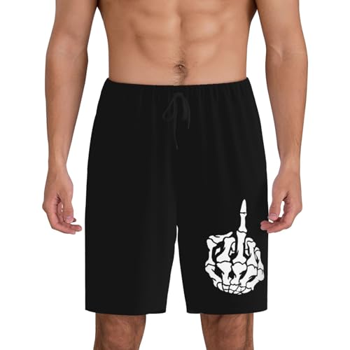 Skeleton Middle Finger Pajama Shorts for Men, Men's Pajama Bottoms, Sleepwear for Summer