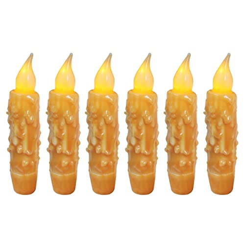 CVHOMEDECO. Real Wax Hand Dipped Battery Operated LED Timer Taper Candles Rustic Primitive Flameless Lights Decor, 4-3/4 Inch, Orange, 6 PCS in a Package