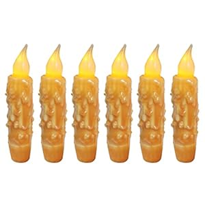 Cvhomedeco real wax hand dipped battery operated led timer taper candles rustic primitive flameless lights decor 4 34 inch orange 6 pcs in a package  urban country home decor
