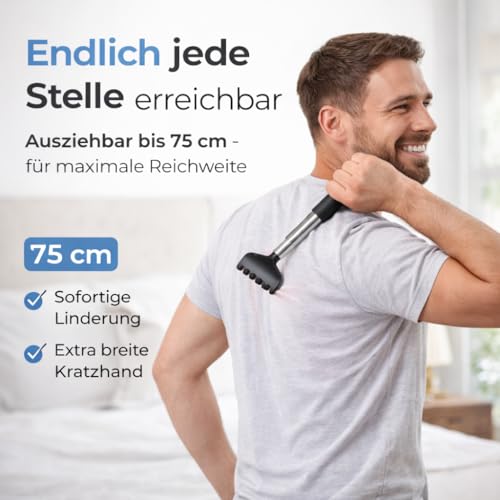 Back Massage 2er Rückenkratzer - stabil & ausziehbar - Teleskopstab mit breiter Kratzhand gegen Juckreiz - Massagegerät als Rückenkrauler