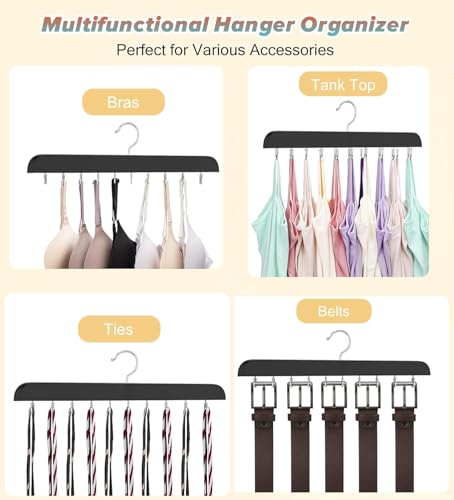 2 Stück BH-Kleiderbügel für den Schrank mit 20 faltbaren Haken | Platzsparender Kleiderbügel aus Holz für Tanktops,Krawatten,Schals,Hüte | 360° drehbarer Schrankorganizer für Wohnheim oder Apartment