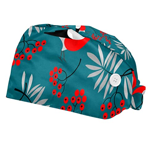 Casquette de travail Noël oiseaux d'hiver idéale pour cuisine et service en restauration 2pcs