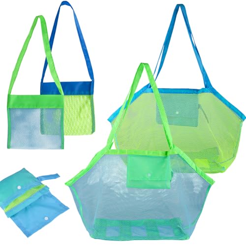 4 bolsas de juguetes de playa grandes, plegables, reutilizables, juguetes de arena, bolsa de malla para playa, pícnic, piscina, bolsa de lavandería, vacaciones familiares