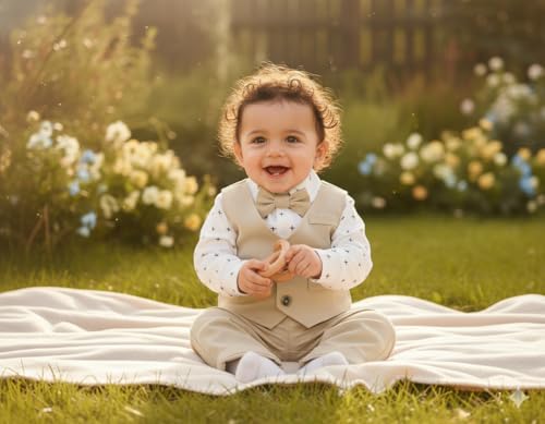 Image of Volunboy Toddler Suit Boys Formal Wedding Guest Dress Outfit | graduation dress clothes, gentleman ring bearer bowtie outfit, back-to-school pants set, birthday photoshoot dressy outfit