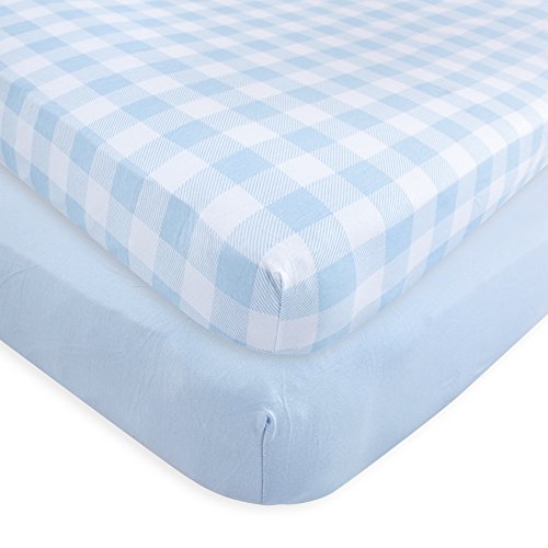 Touched By Nature Unisex Baby And Toddler Organic Cotton Crib Sheet, Plaid Solid Light Blue, One Size #TOP21