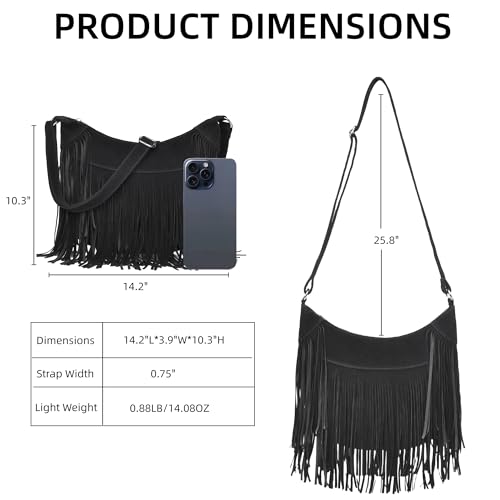 Image of Fringe Hobo Bags for Women Vintage Suede Crossbody Bag Hippie Western Cowgirl Purses Tassel Shoulder Bag