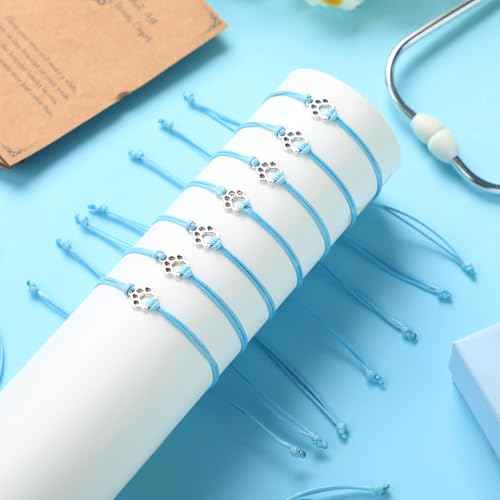 Vet Tech Week Gifts Paw Print Bracelets Bulk Veterinary Appreciation Gift Teal Adjustable Paw Print Bracelets with Thank You Cards Cat Dog Pet Party Favor for Animal Lover Vet Techs2