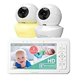Babysense Video Baby Monitor with 2 Cameras and Audio, 720p 5" HD Split-Screen, Adjustable Night Light, White Noise and Lullabies, Long Range, 4xZoom, 4000mAh Battery, IPS Display, Model: HDS2
