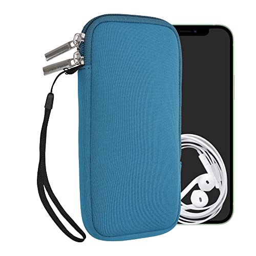 kwmobile Neoprene Phone Pouch Size XXL - 7" - Universal Cell Sleeve Mobile Bag with Zipper, Wrist Strap - Cornflower Blue